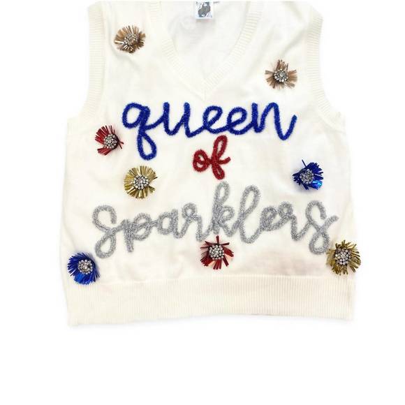 NEW QUEEN OF SPARKLES sparkler sweater tank in white multi - Picture 3 of 3